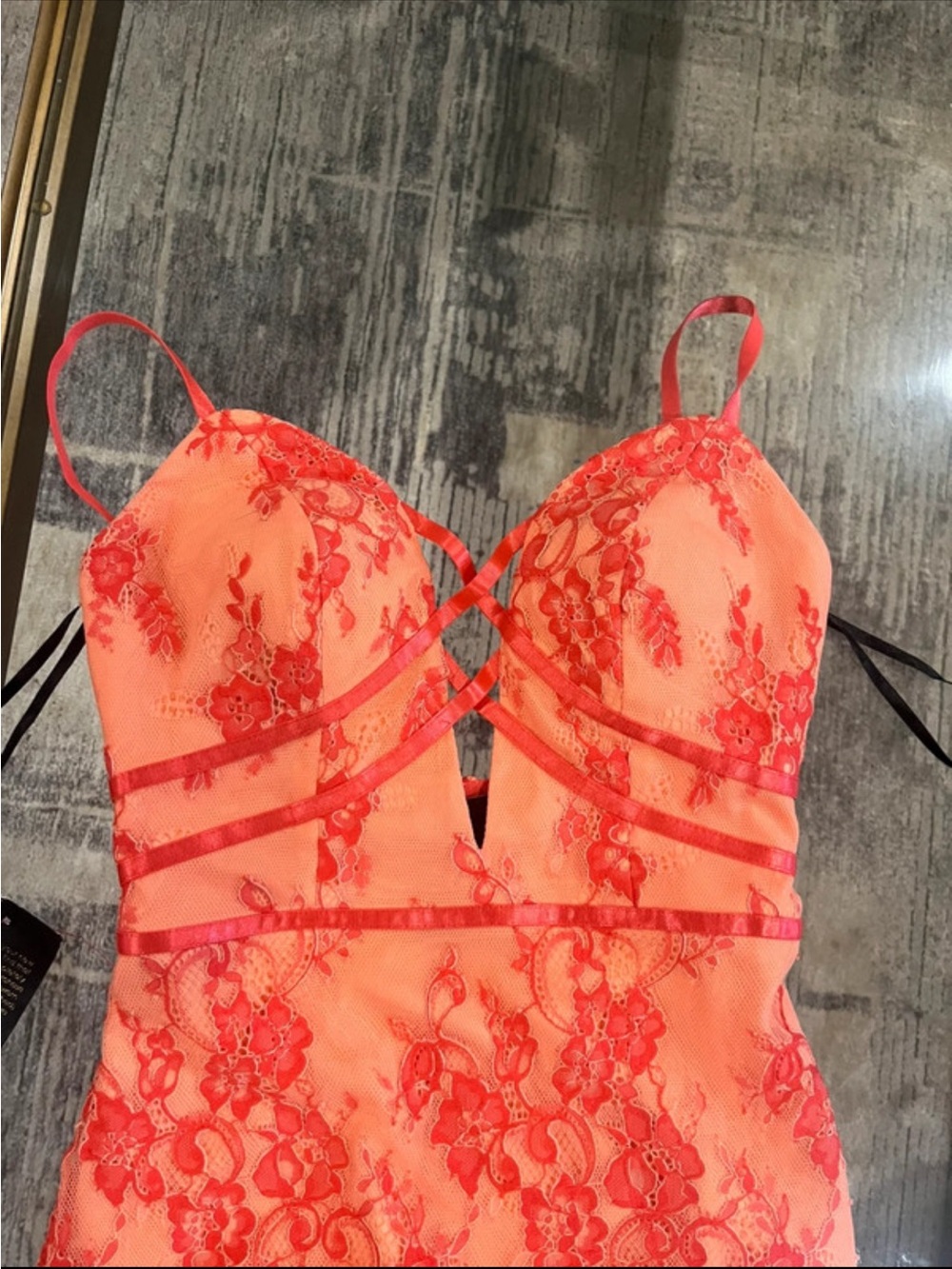 bebe Coral and Red Lace Crisscross Mini Dress - Picture 4 of 8